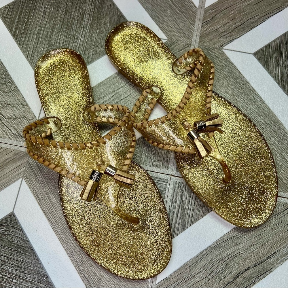 Jack Rogers Georgica Jelly Sandals Glitter Gold with Tassels size 8